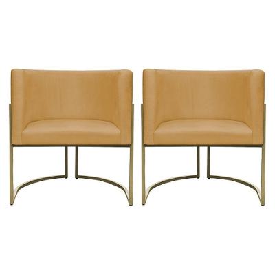 Kit 2 Poltronas Decorativa Recepção Luna Suede Cores Base De Ferro Champagne Mostarda Suede