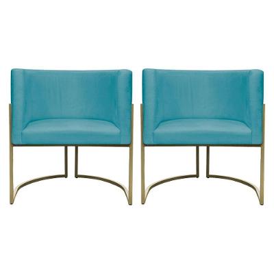 Kit 2 Poltronas Decorativa Recepção Luna Suede Cores Base De Ferro Champagne Azulturquesa Suede