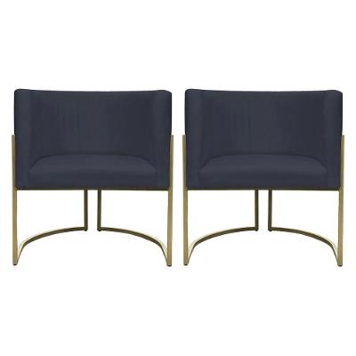 Kit 2 Poltronas Decorativa Recepção Luna Suede Cores Base De Ferro Champagne Preto Suede