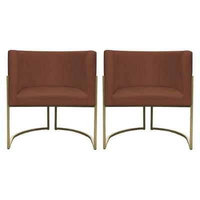 Kit 2 Poltronas Decorativa Recepção Luna Suede Cores Base De Ferro Champagne Terracota Suede