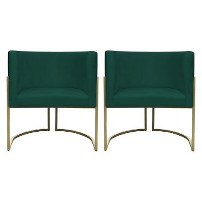 Kit 2 Poltronas Decorativa Recepção Luna Suede Cores Base De Ferro Champagne Verde Suede