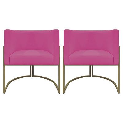Kit 2 Poltronas Recepção Luna Corino Cores Base De Ferro Champagne Pink Corino