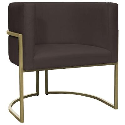 Poltrona Decorativa Recepção Luna Suede Base Ferro Champagne Marrom Suede