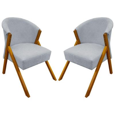 Kit 2 Poltronas Decorativa Para Sala You Bouclê Premium Braça Amadeirada Cinza Bouclé
