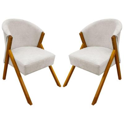 Kit 2 Poltronas Decorativa Para Sala You Bouclê Premium Braça Amadeirada Bege Bouclé