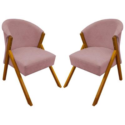 Kit 2 Poltronas Decorativa Para Sala You Bouclê Premium Braça Amadeirada Rosê Bouclé