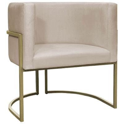 Poltrona Decorativa Recepção Luna Suede Base Ferro Champagne Bege Suede