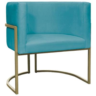Poltrona Decorativa Recepção Luna Suede Base Ferro Champagne Azulturquesa Suede