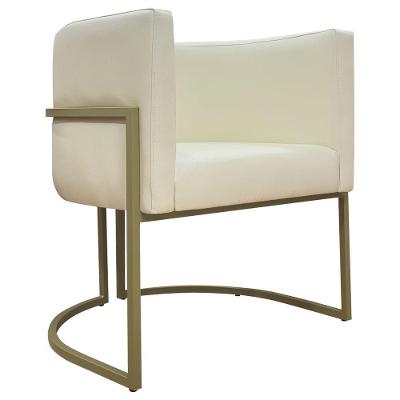 Poltrona Decorativa Recepção Luna Corino Cores Base De Ferro Champagne Bege Corino