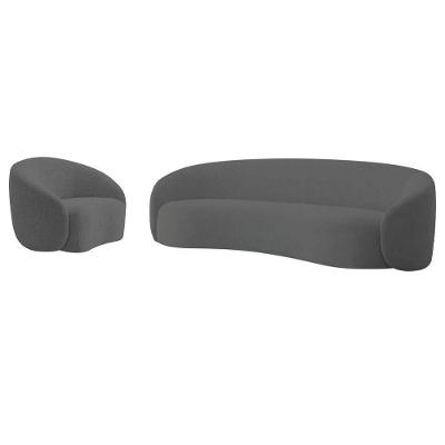 Kit Sofá 3 Lugares 200cm E Poltrona Orgânica Luxo Recepção Amore Linho Cinza