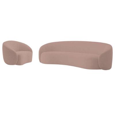 Kit Sofá 3 Lugares 200cm E Poltrona Orgânica Luxo Recepção Amore Linho Adj Decor Rosê