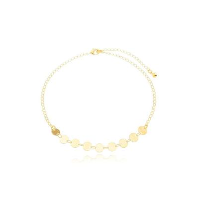 Tornozeleira Elos E Chapinhas Banhados A Ouro 18k