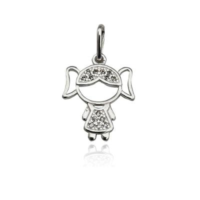 Pingente Filhos Cravejados Com Zirconias Prata 925 - Menina