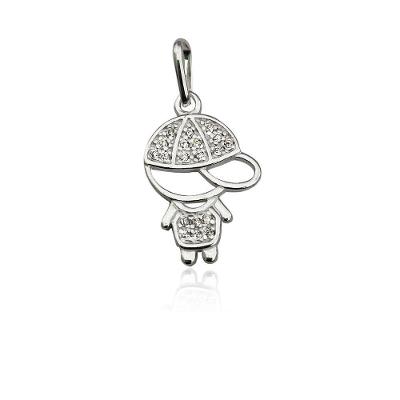 Pingente Filhos Cravejados Com Zirconias Prata 925 - Menino
