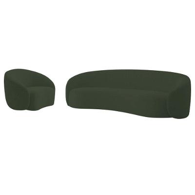 Kit Sofá 3 Lugares 200cm E Poltrona Orgânica Luxo Recepção Amore Linho Adj Decor Verde
