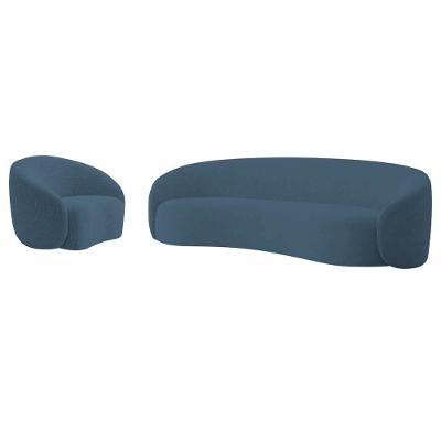 Kit Sofá 3 Lugares 200cm E Poltrona Orgânica Luxo Recepção Amore Linho Adj Decor Azul Royal