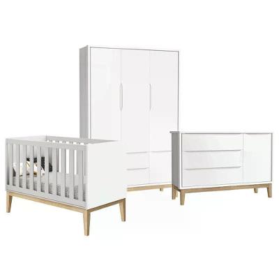 Quarto Infantil Classic 3 Portas Branco Fosco Com Pés Madeira Natural Reller Móveis
