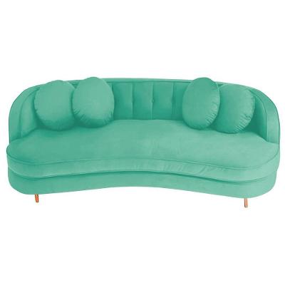 Sofá Curvo 3 Lugares Orgânico Sala Recepção Luxo Panamá 200cm Suede Azul Tiffany