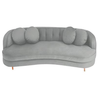 Sofá Curvo 3 Lugares Orgânico Sala Recepção Luxo Panamá 200cm Bouclé Cinza
