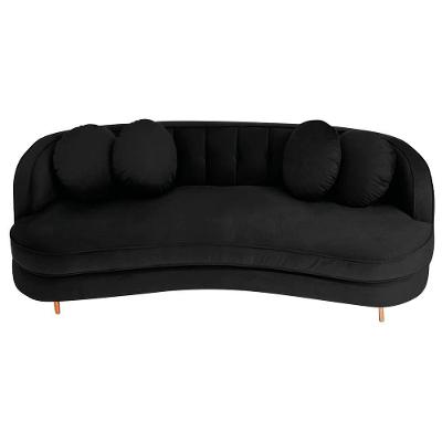 Sofá Curvo 3 Lugares Orgânico Sala Recepção Luxo Panamá 200cm Suede Preto