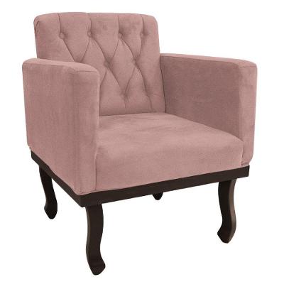 Poltrona Decorativa Classic Pés Luiz Xv Linho Adj Decor Rosê