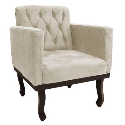 Poltrona Decorativa Classic Pés Luiz Xv Linho Adj Decor Bege