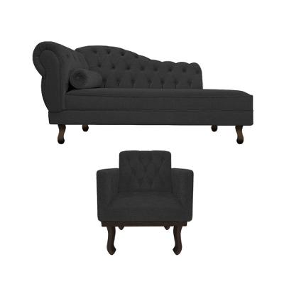 Kit Diva Recamier Diana 120cm Lado Direito E 01 Poltrona Classic Corano Adj Decor Preto