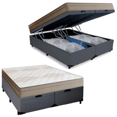 Cama Box Baú Casal Bipartido Sintético + Colchão De Molas Ensacadas Portobel Ipanema 138x188x66cm Cinza