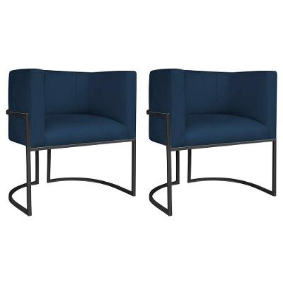 Kit 02 Poltronas Decorativas Luna Base De Ferro Preto Suede Azul Marinho