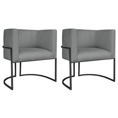 Kit 02 Poltronas Decorativas Luna Base De Ferro Preto Suede Cinza