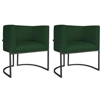 Kit 02 Poltronas Decorativas Luna Base De Ferro Preto Suede Verde
