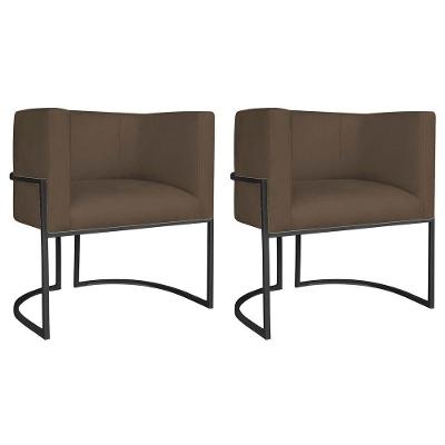 Kit 02 Poltronas Decorativas Luna Base De Ferro Preto Suede Marrom
