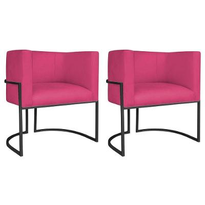 Kit 02 Poltronas Decorativas Luna Base De Ferro Preto Suede Pink