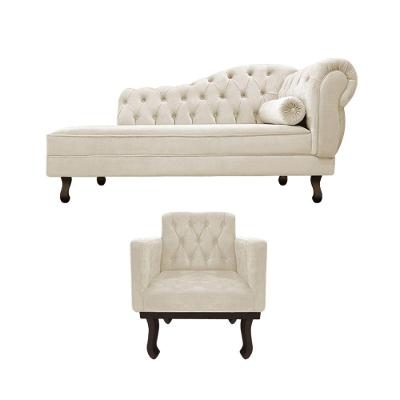 Kit Diva Recamier Diana 120cm Lado Esquerdo E 1 Poltrona Classic Suede Bege