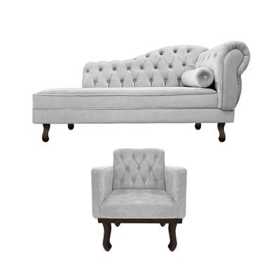 Kit Diva Recamier Diana 120cm Lado Esquerdo E 1 Poltrona Classic Linho Cinza Claro