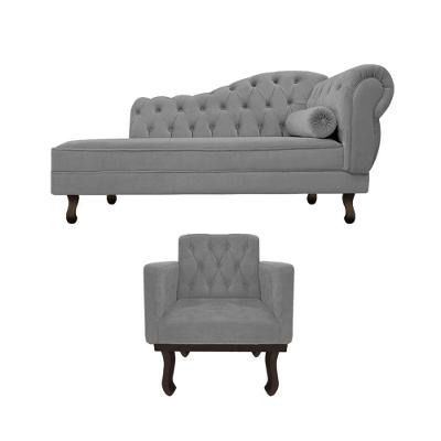 Kit Diva Recamier Diana 120cm Lado Esquerdo E 1 Poltrona Classic Suede Cinza