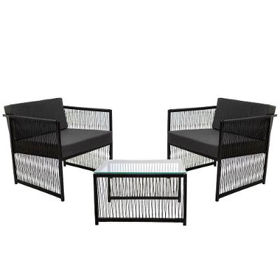 2 Poltronas E Mesa De Centro Santiago Fio Fibra Sintética Ferro - Estofado