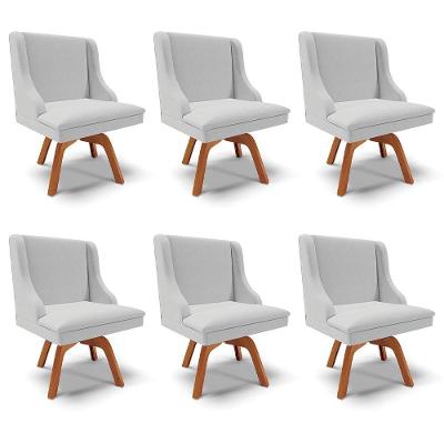 Kit 6 Cadeiras Decorativas Sala De Jantar Base Giratória De Madeira Firenze Linho Cinza/natural G19 - Gran Belo