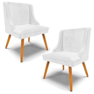 Kit 2 Cadeiras Decorativas Sala De Jantar Pés Palito De Madeira Firenze Pu Branco Brilho/natural G19 - Gran Belo