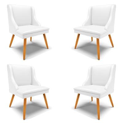 Kit 4 Cadeiras Decorativas Sala De Jantar Pés Palito De Madeira Firenze Pu Branco Fosco/natural G19 - Gran Belo
