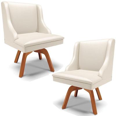Kit 2 Cadeiras Decorativas Sala De Jantar Base Giratória De Madeira Firenze Pu Bege/natural G19 - Gran Belo