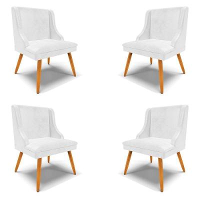 Kit 4 Cadeiras Decorativas Sala De Jantar Pés Palito De Madeira Firenze Pu Branco Brilho/natural G19 - Gran Belo