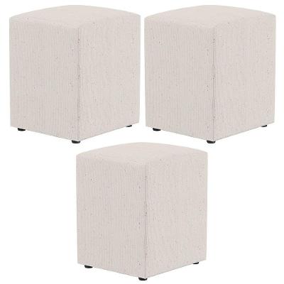 Kit 03 Puffs Quadrado L02 Decorativo Linho Cru