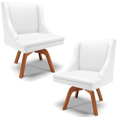 Kit 2 Cadeiras Decorativas Sala De Jantar Base Giratória De Madeira Firenze Pu Branco Fosco/natural G19 - Gran Belo
