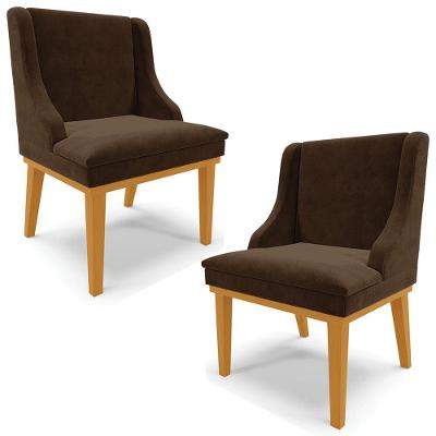 Kit 2 Cadeiras Decorativas Sala De Jantar Base Fixa De Madeira Firenze Suede Marrom/castanho G19 - Gran Belo
