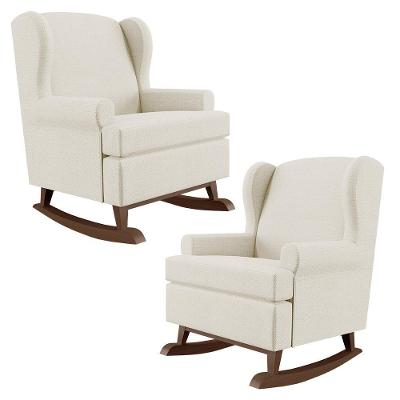 Kit 02 Poltronas Malu Base De Madeira P02 Linho Champagne