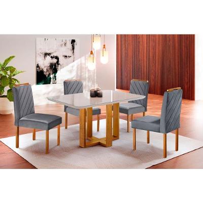 Conjunto Jantar 4Lug Mesa E Cadeiras Lisy Mel/Offwhite/Cinza