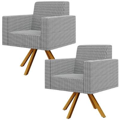 Kit 02 Poltronas Base Giratória De Madeira Pied Poule