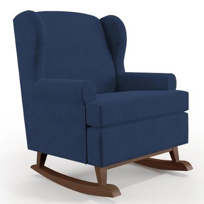 Poltrona Malu Base De Madeira P02 Suede Azul Marinho