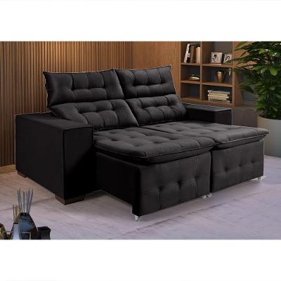 Sofá Retratil Reclinável 3 Lugares Pillow Em Veludo 1,90 Preto